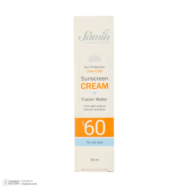 کرم ضد آفتاب بی‌رنگ صورت ثمین SPF 60 مدل Fusion Water ‌محافظ UVA ، UVB مناسب برای پوست‌های 103030317